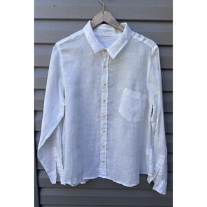 CP Shades Joss Cotton Gauze Shirt Womens White Roll Tab Long Sleeve Top Large